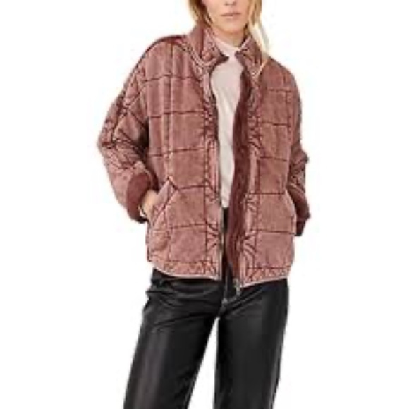Free People Dolman Quilted Jacket Cherry Cola L - Picture 9 of 16